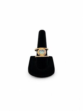 Opal Iridescent Gold Double Band Crystal Oval Gemstone Size 7 Women’s Ring